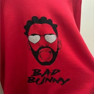 Red Graphic Sweatshirt with Bad Bunny Design